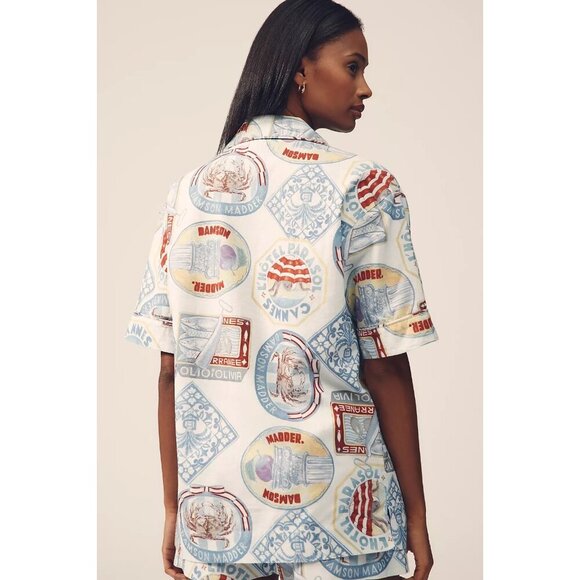 Anthropologie Damson Madder Chlo Linen Blend Short-Sleeve Button down Shirt 14 - Picture 2 of 4